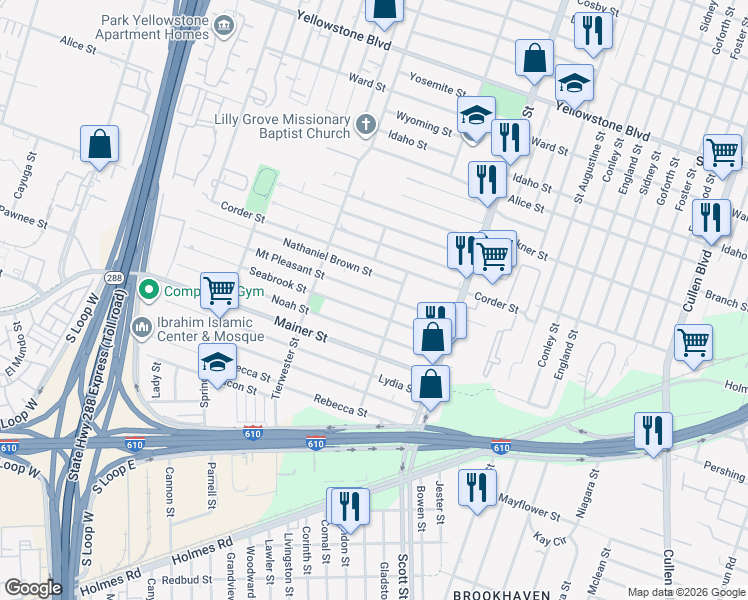 map of restaurants, bars, coffee shops, grocery stores, and more near 3711 Mount Pleasant Street in Houston