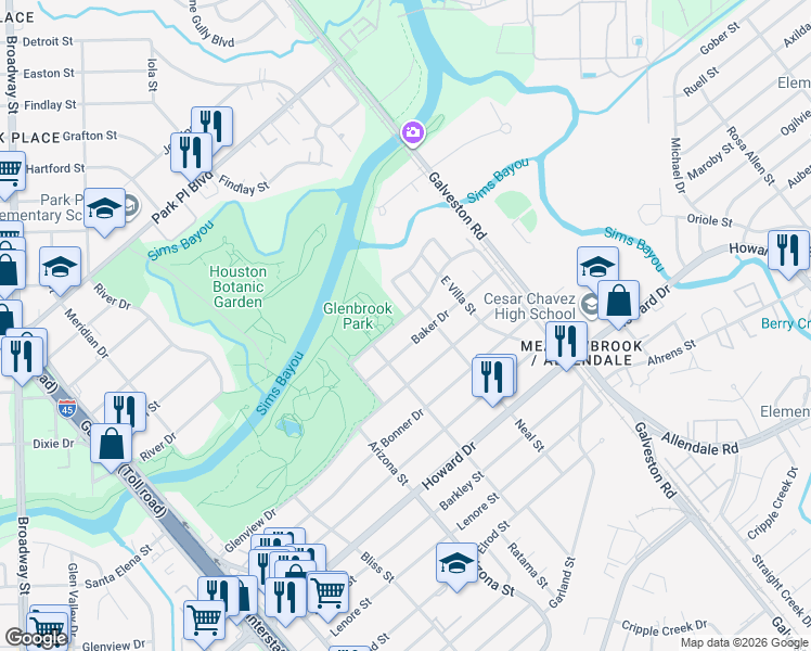 map of restaurants, bars, coffee shops, grocery stores, and more near 4234 Neal Street in Houston