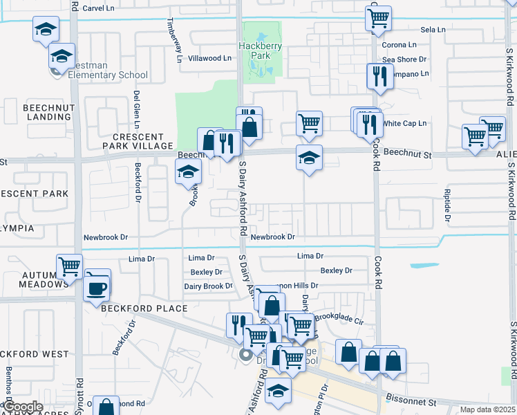 map of restaurants, bars, coffee shops, grocery stores, and more near 12546 Wellington Park Drive in Houston