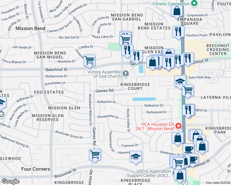 map of restaurants, bars, coffee shops, grocery stores, and more near 15123 Loma Paseo Drive in Houston
