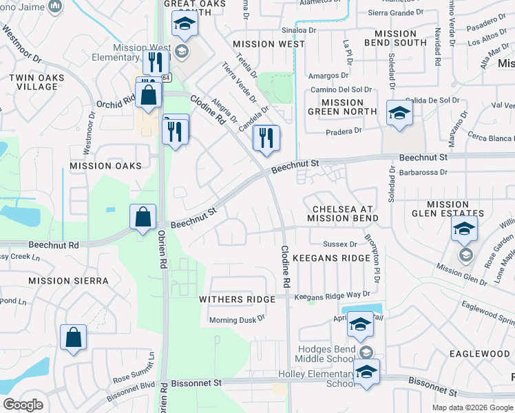 map of restaurants, bars, coffee shops, grocery stores, and more near 8207 Aliso Canyon Lane in Houston