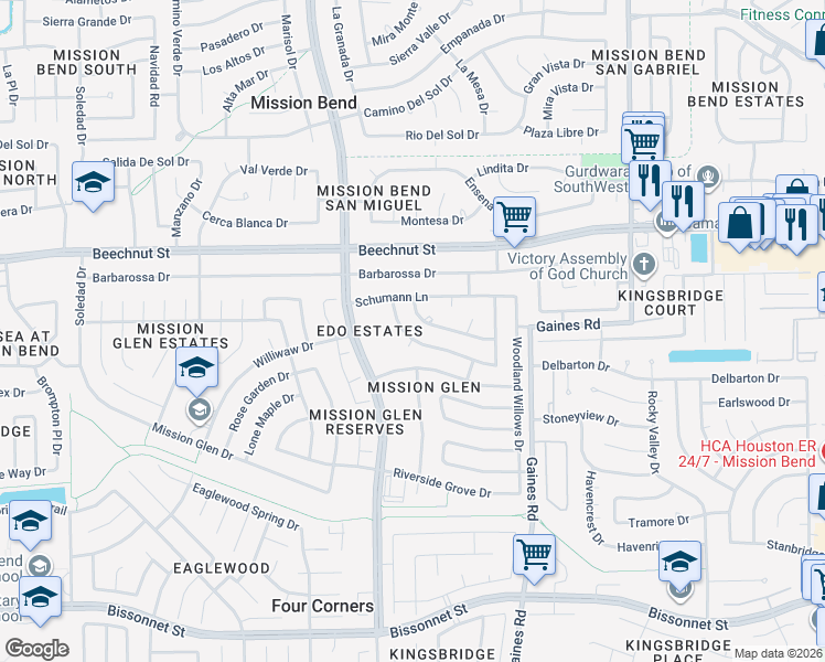 map of restaurants, bars, coffee shops, grocery stores, and more near 15622 Scenic Haven Drive in Houston
