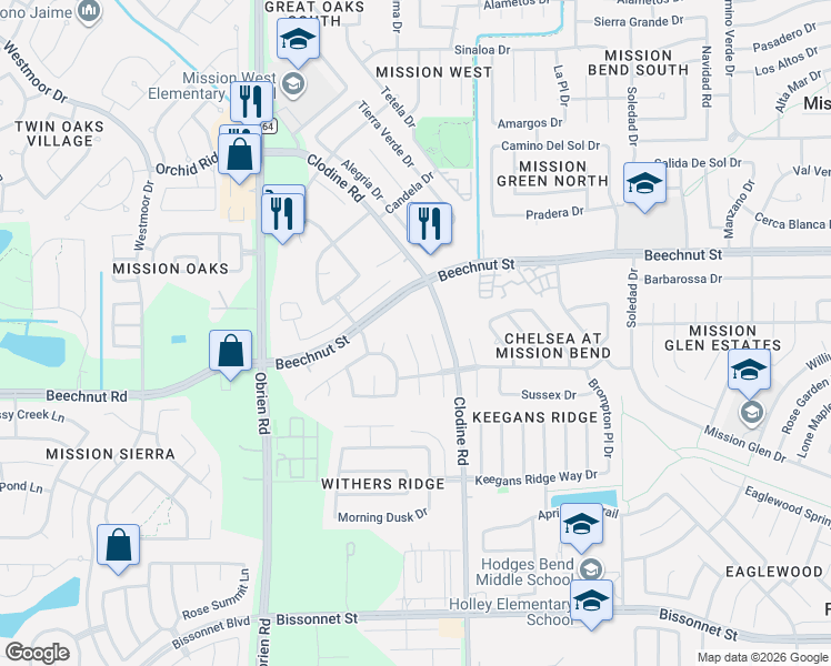 map of restaurants, bars, coffee shops, grocery stores, and more near 8207 Aliso Canyon Lane in Houston