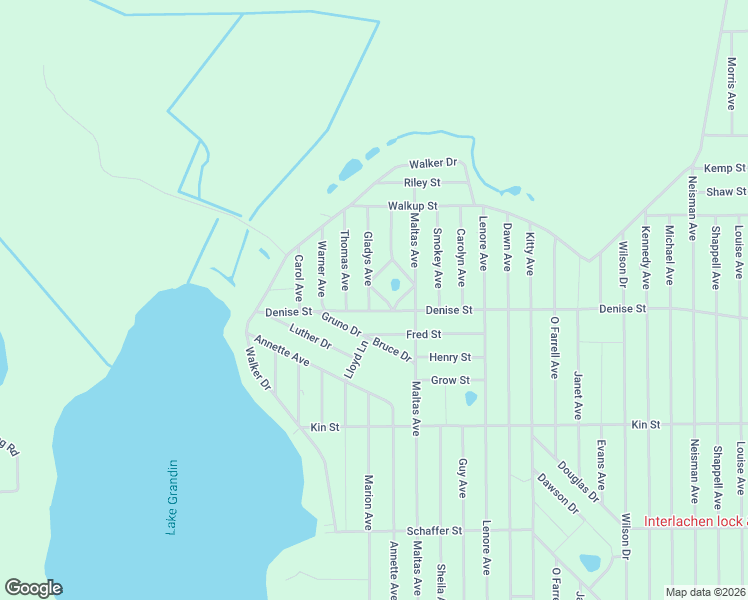 map of restaurants, bars, coffee shops, grocery stores, and more near 102 Debra Street in Interlachen
