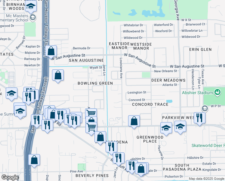 map of restaurants, bars, coffee shops, grocery stores, and more near 1910 Weeping Oaks in Deer Park