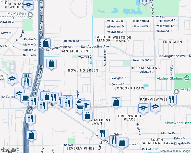 map of restaurants, bars, coffee shops, grocery stores, and more near 4274 Tiny Hur Drive in Pasadena