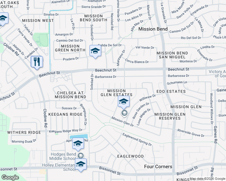 map of restaurants, bars, coffee shops, grocery stores, and more near 8219 Wind Grove Court in Houston