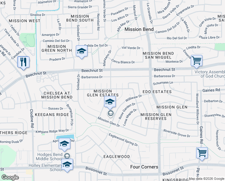 map of restaurants, bars, coffee shops, grocery stores, and more near 8218 Cherryshire Court in Houston