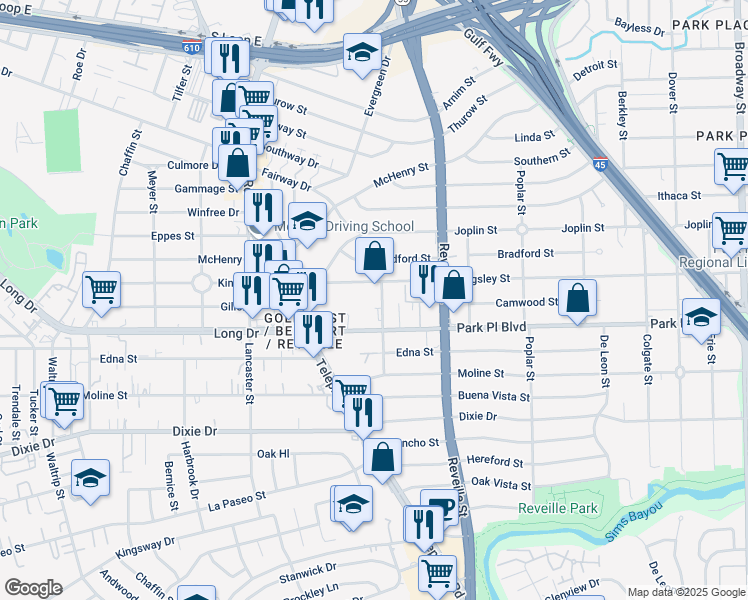 map of restaurants, bars, coffee shops, grocery stores, and more near 3810 Juniper in Houston