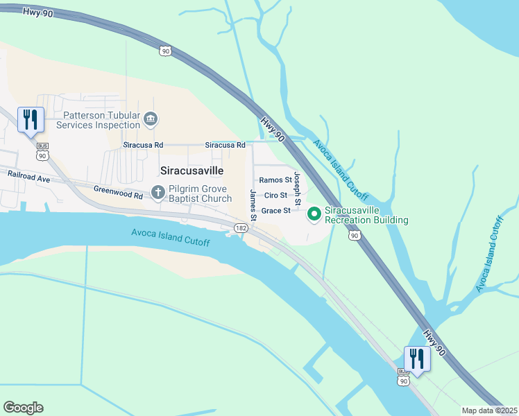 map of restaurants, bars, coffee shops, grocery stores, and more near 1001 Grace Street in Morgan City
