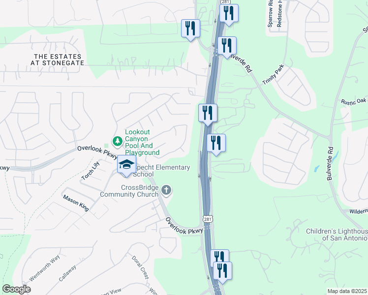 map of restaurants, bars, coffee shops, grocery stores, and more near 2103 Laurel Berry in San Antonio
