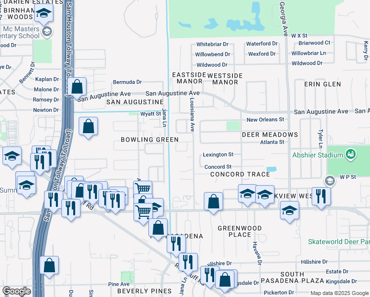 map of restaurants, bars, coffee shops, grocery stores, and more near 1910 Weeping Oaks in Deer Park