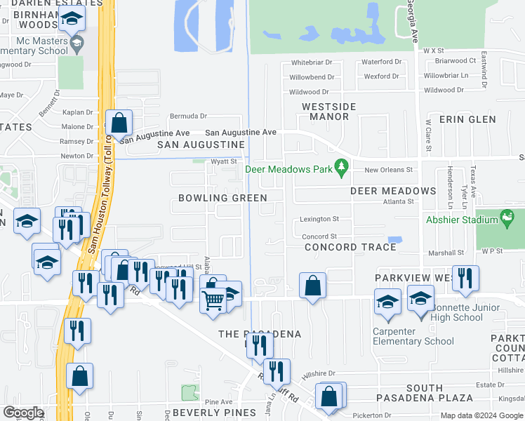 map of restaurants, bars, coffee shops, grocery stores, and more near 1910 Weeping Oaks in Deer Park