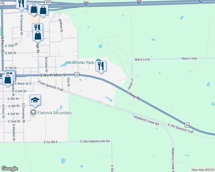map of restaurants, bars, coffee shops, grocery stores, and more near 1226 U.S. 90 in Flatonia