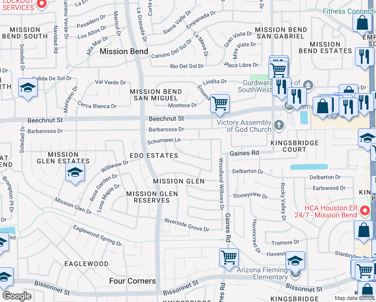 map of restaurants, bars, coffee shops, grocery stores, and more near 15522 Evergreen Grove Dr in Houston