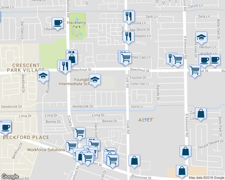 map of restaurants, bars, coffee shops, grocery stores, and more near 12350 Wellington Park Drive in Houston