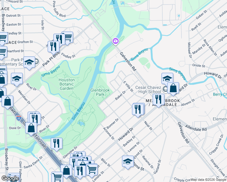 map of restaurants, bars, coffee shops, grocery stores, and more near 4234 Neal Street in Houston