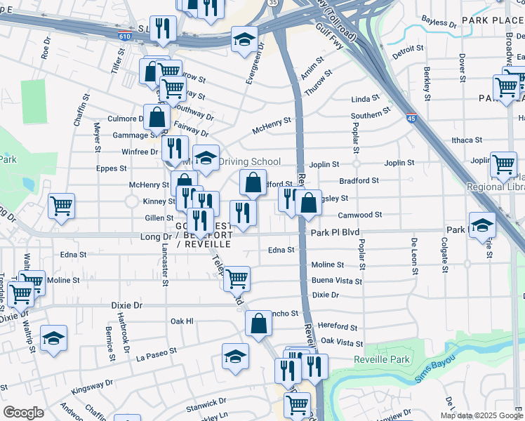 map of restaurants, bars, coffee shops, grocery stores, and more near 3810 Juniper in Houston
