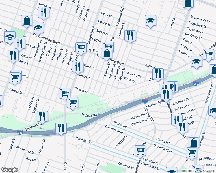 map of restaurants, bars, coffee shops, grocery stores, and more near 4808 Idaho Street in Houston