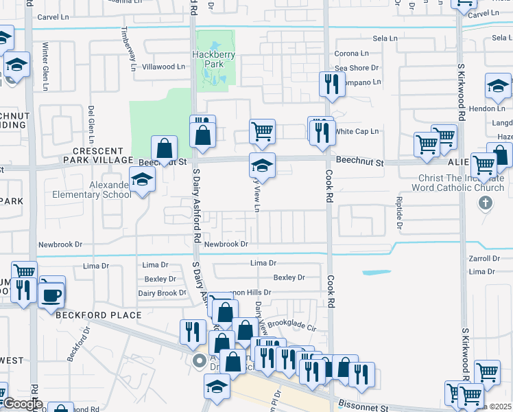 map of restaurants, bars, coffee shops, grocery stores, and more near 12522 Wellington Park Drive in Houston