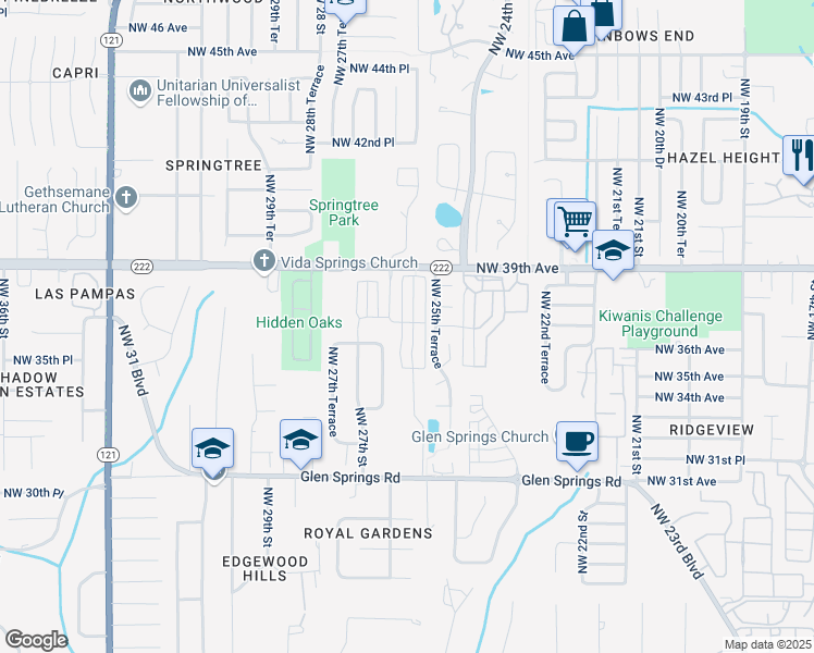 map of restaurants, bars, coffee shops, grocery stores, and more near 3690 Northwest 26th Street in Gainesville