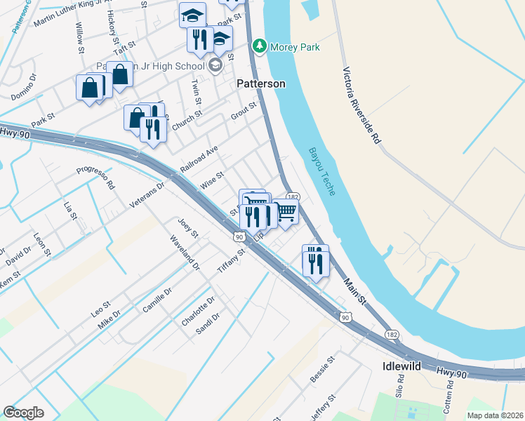 map of restaurants, bars, coffee shops, grocery stores, and more near 200 Susan Street in Patterson