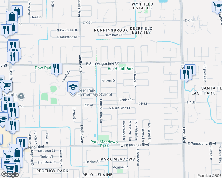 map of restaurants, bars, coffee shops, grocery stores, and more near 1502 Coolidge Drive in Deer Park
