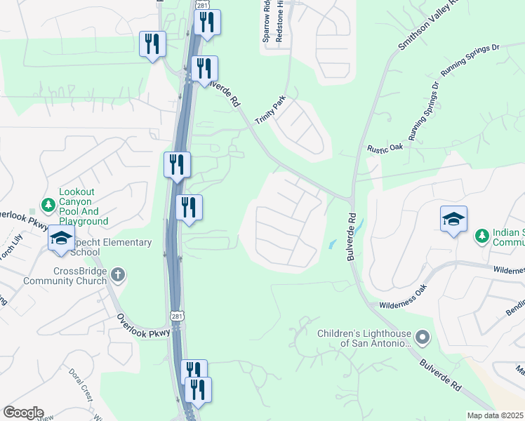 map of restaurants, bars, coffee shops, grocery stores, and more near 2510 Portola View in San Antonio