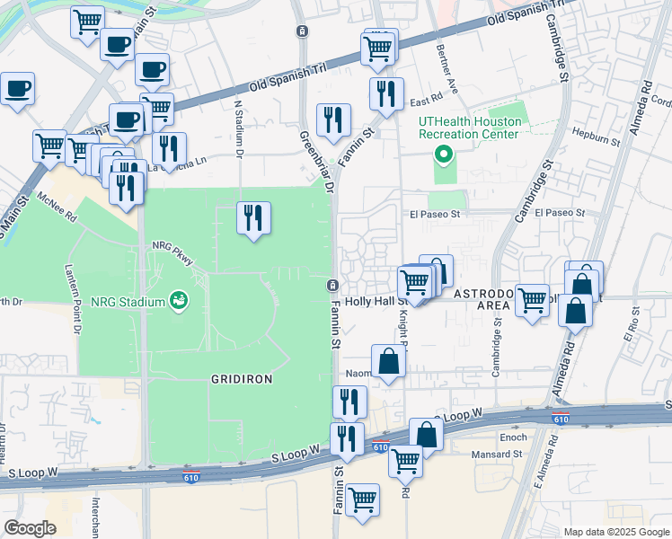 map of restaurants, bars, coffee shops, grocery stores, and more near 8187 Fannin Street in Houston