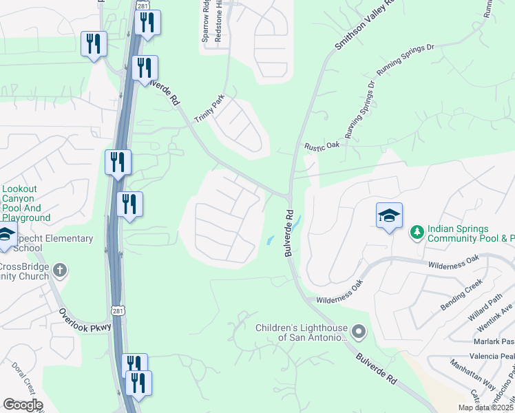 map of restaurants, bars, coffee shops, grocery stores, and more near 26026 Torena Loop in San Antonio