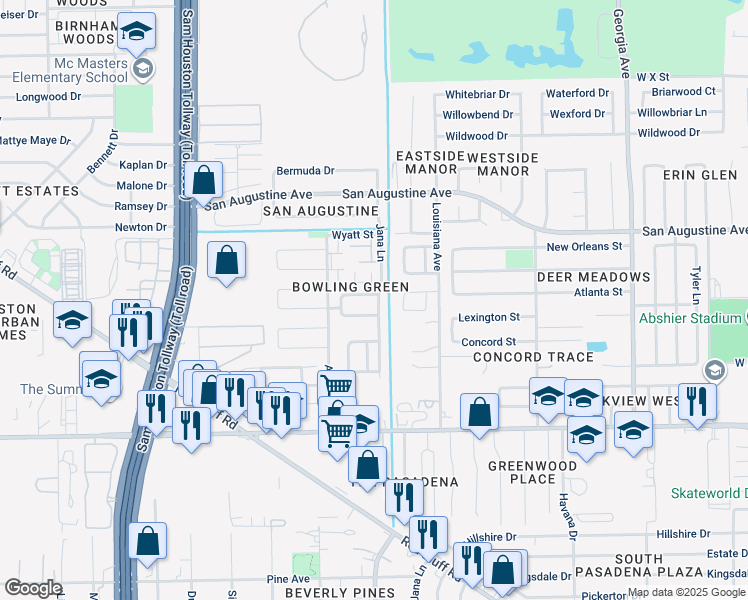 map of restaurants, bars, coffee shops, grocery stores, and more near 4274 Tiny Hur Drive in Pasadena