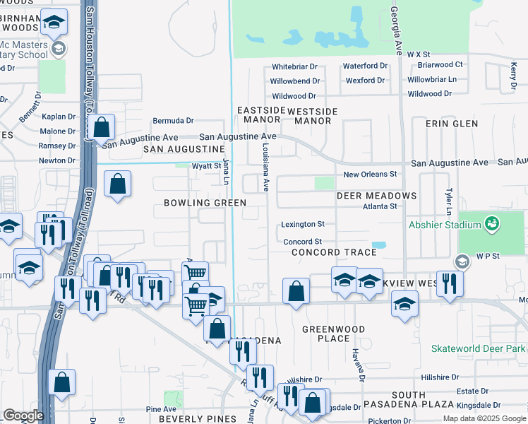 map of restaurants, bars, coffee shops, grocery stores, and more near 1910 Weeping Oaks in Deer Park