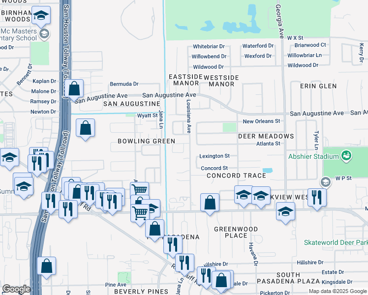 map of restaurants, bars, coffee shops, grocery stores, and more near 1910 Weeping Oaks in Deer Park