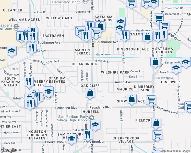 map of restaurants, bars, coffee shops, grocery stores, and more near 1802 Ruella Lane in Pasadena