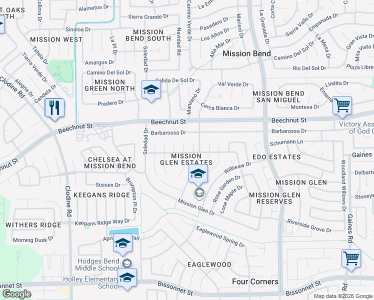 map of restaurants, bars, coffee shops, grocery stores, and more near 8219 Wind Grove Court in Houston