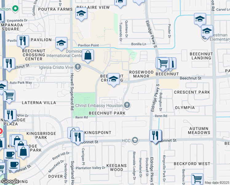 map of restaurants, bars, coffee shops, grocery stores, and more near 8520 Hemlock Hill Drive in Houston