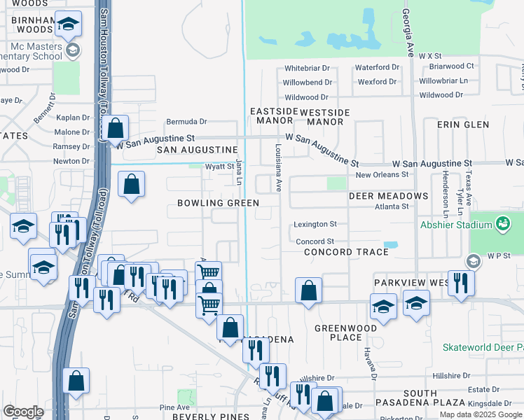 map of restaurants, bars, coffee shops, grocery stores, and more near 1910 Weeping Oaks in Deer Park