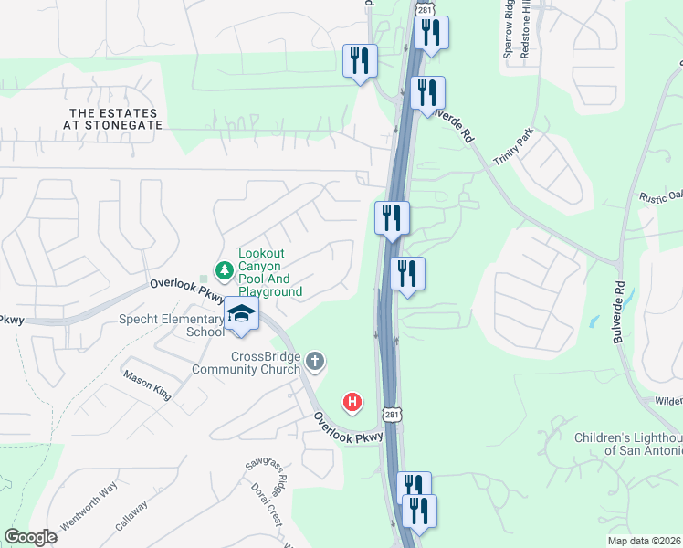 map of restaurants, bars, coffee shops, grocery stores, and more near 2103 Laurel Berry in San Antonio