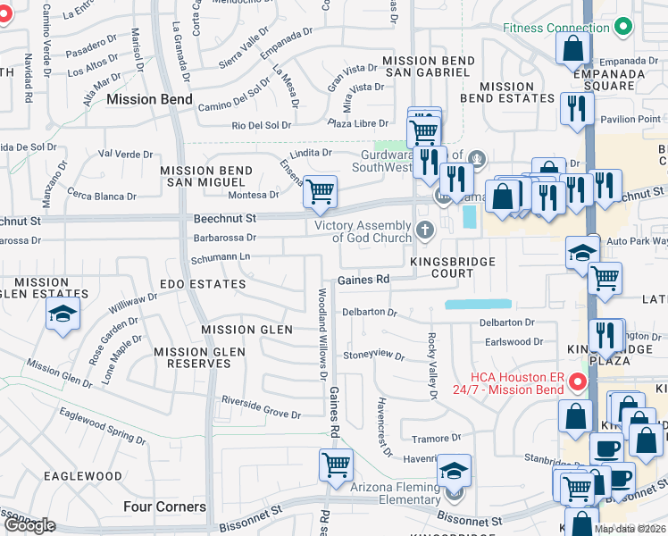 map of restaurants, bars, coffee shops, grocery stores, and more near 8218 Valeta Drive in Houston