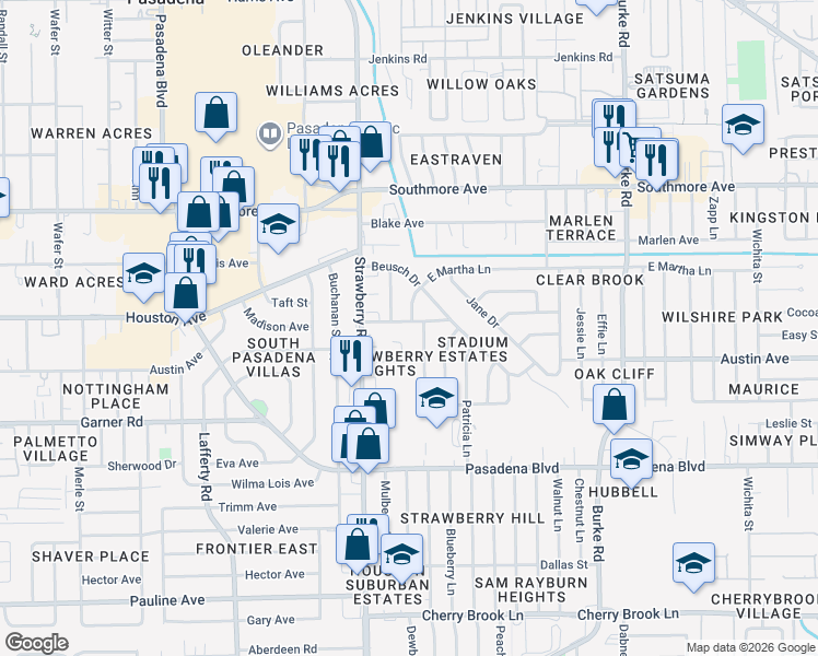 map of restaurants, bars, coffee shops, grocery stores, and more near 1504 Greenbriar Avenue in Pasadena