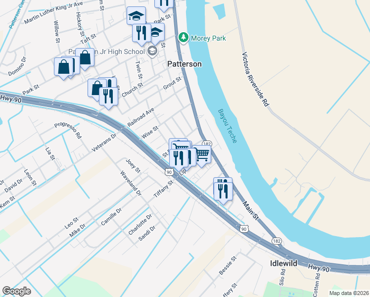 map of restaurants, bars, coffee shops, grocery stores, and more near 200-216 Susan Street in Patterson