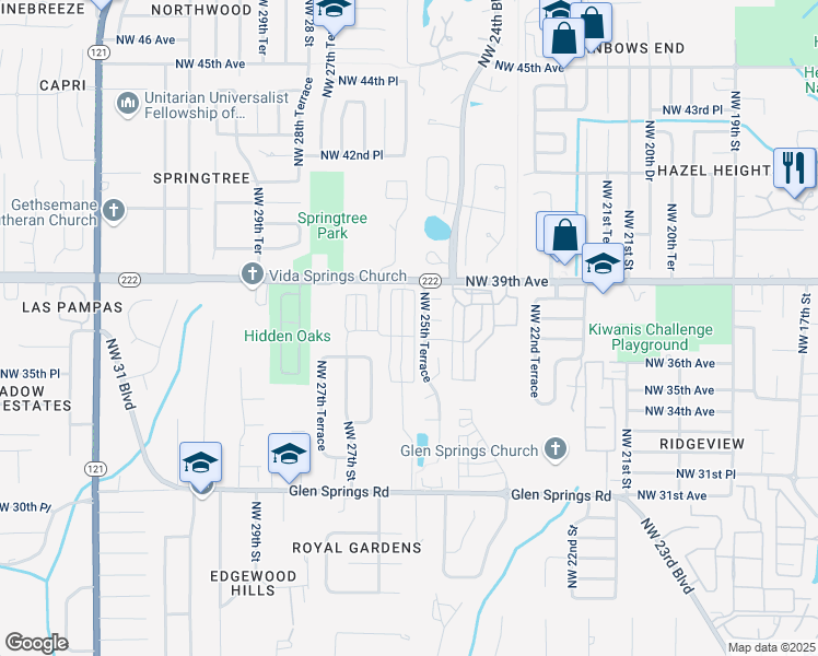 map of restaurants, bars, coffee shops, grocery stores, and more near 3690 Northwest 26th Street in Gainesville