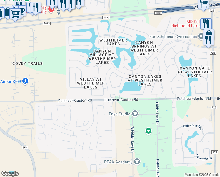 map of restaurants, bars, coffee shops, grocery stores, and more near 11007 Pierce Valley Drive in Richmond