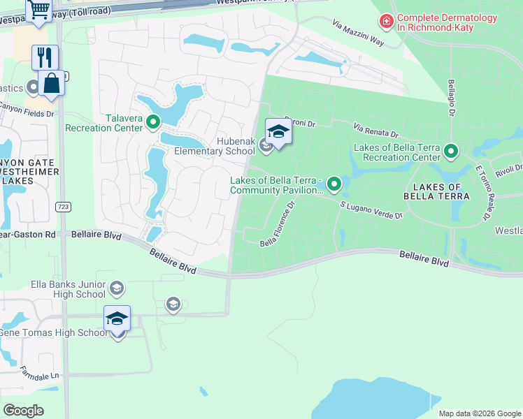 map of restaurants, bars, coffee shops, grocery stores, and more near 24503 Avellino Court in Richmond
