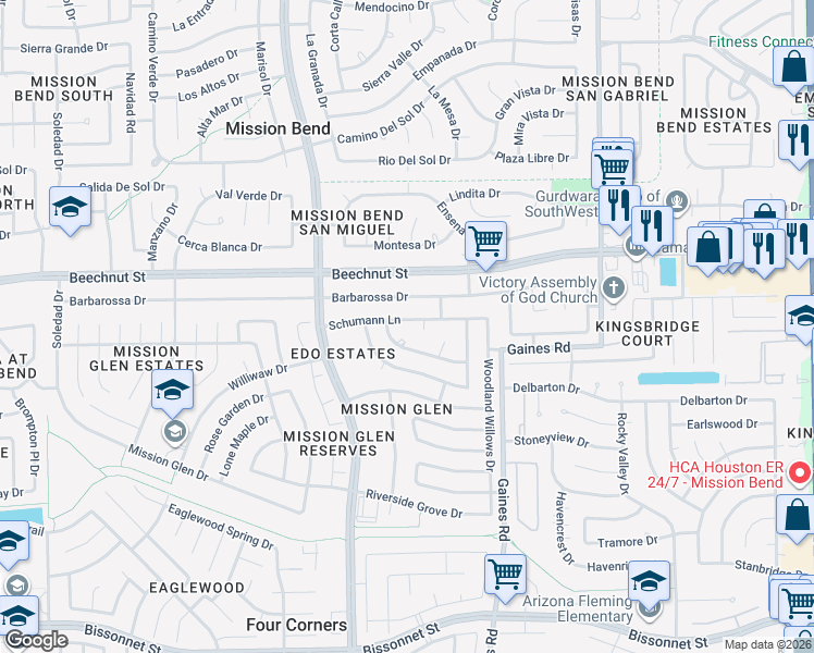 map of restaurants, bars, coffee shops, grocery stores, and more near 15522 Evergreen Grove Drive in Houston
