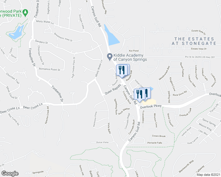 map of restaurants, bars, coffee shops, grocery stores, and more near 26102 Destiny Ridge in San Antonio
