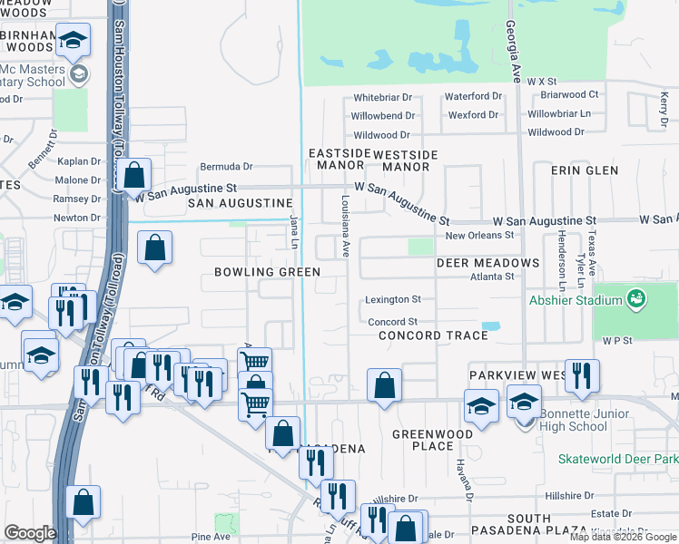 map of restaurants, bars, coffee shops, grocery stores, and more near 1910 Weeping Oaks in Deer Park