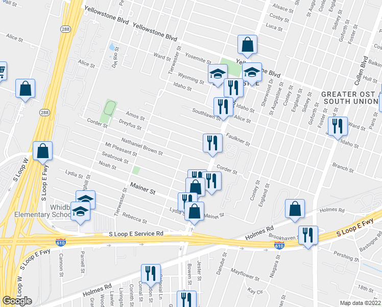map of restaurants, bars, coffee shops, grocery stores, and more near 3803 Corder Ave in Houston