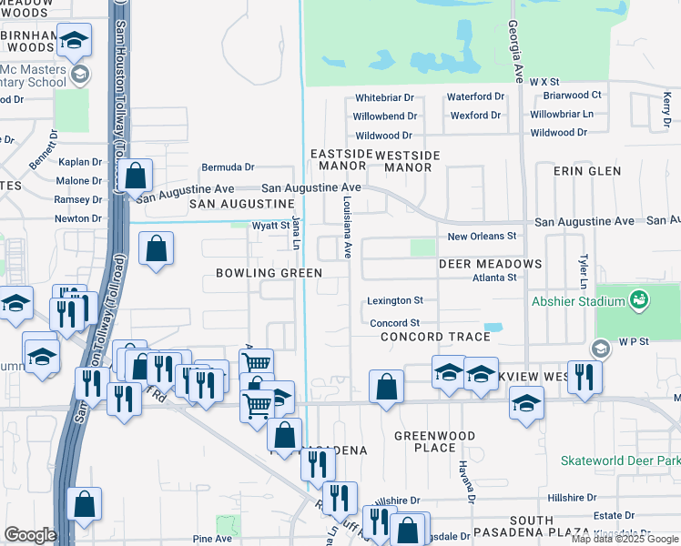 map of restaurants, bars, coffee shops, grocery stores, and more near 1910 Weeping Oaks in Deer Park