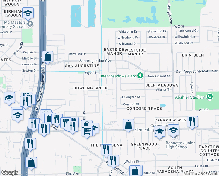 map of restaurants, bars, coffee shops, grocery stores, and more near 1910 Weeping Oaks in Deer Park